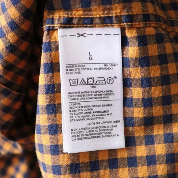 Old Navy Men's Large Orange Plaid Regular Fit Buttoned Collared Long Sleeve Top - Picture 10 of 11